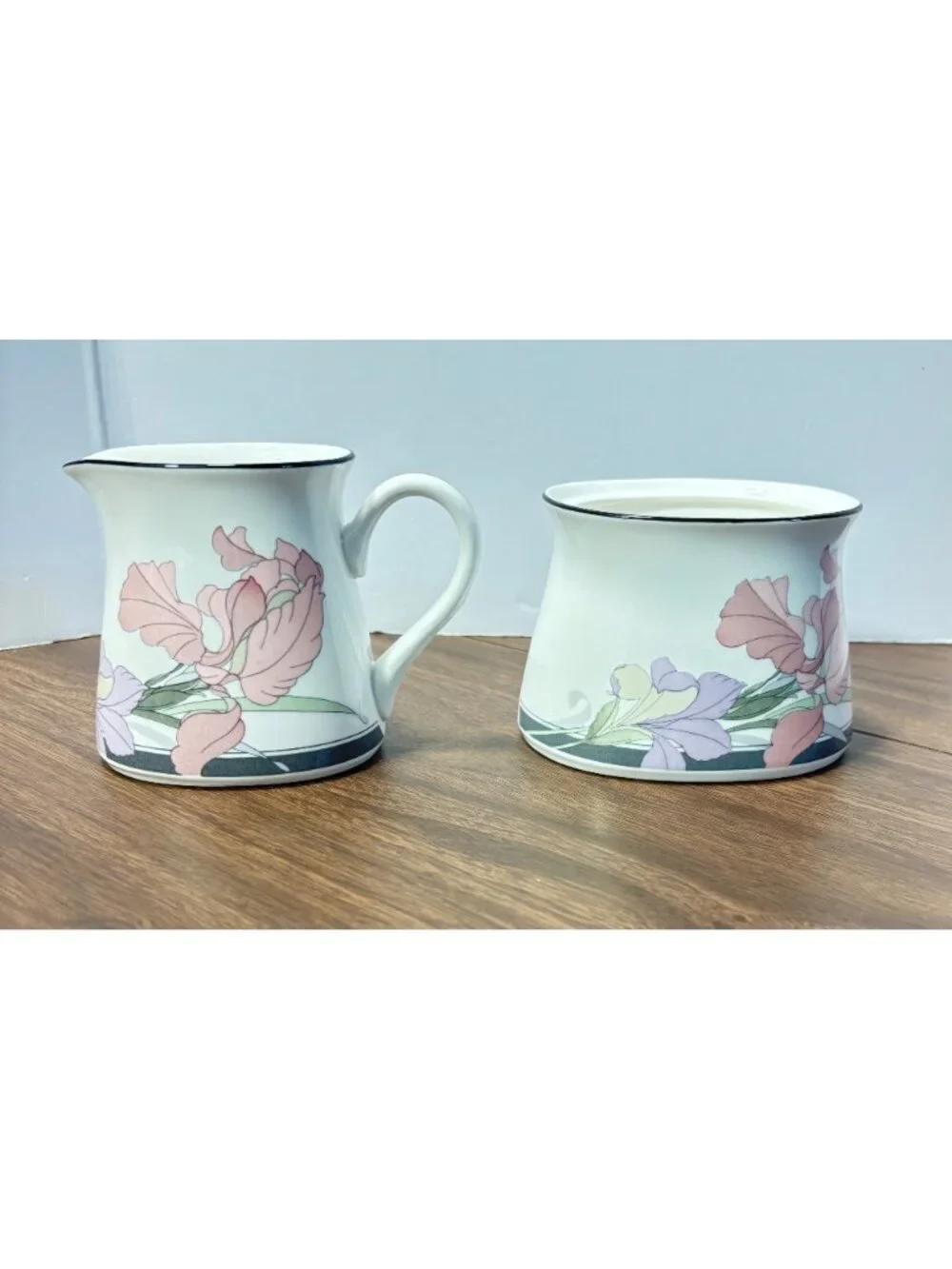 New Decade by Noritake Creamer & Sugar Bowl Set Porcelain Floral NO LID VTG 1985
